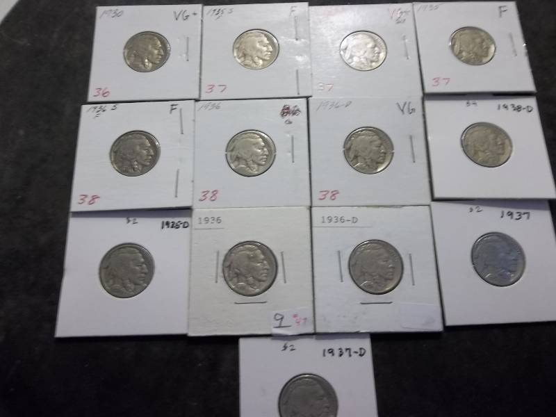 13 Buffalo Nickels From 1930 To 1937 P,D,S