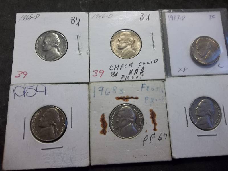 6 Jefferson Nickels All MS Or Proofs 1946-1968