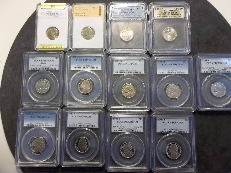 13 Jefferson Nickels MS70, MS67 PR69DCAM
