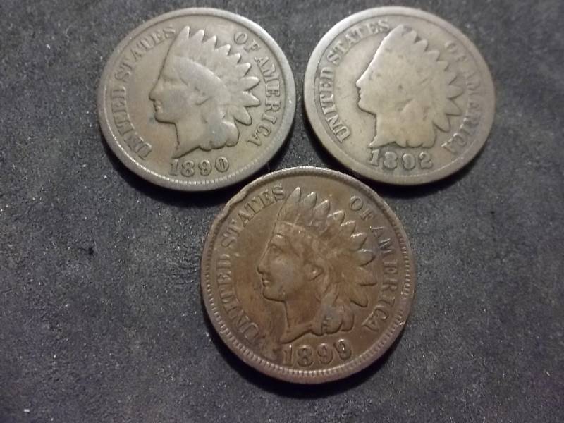 1890, 1892, 1899 Indian Head Cents