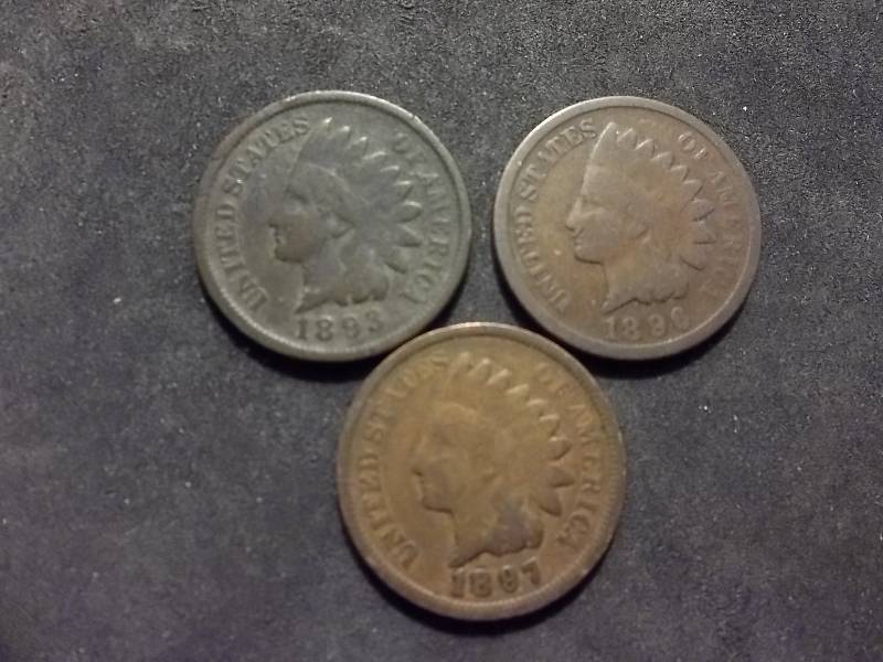 1893, 1896, 1897 Indian Head Cents