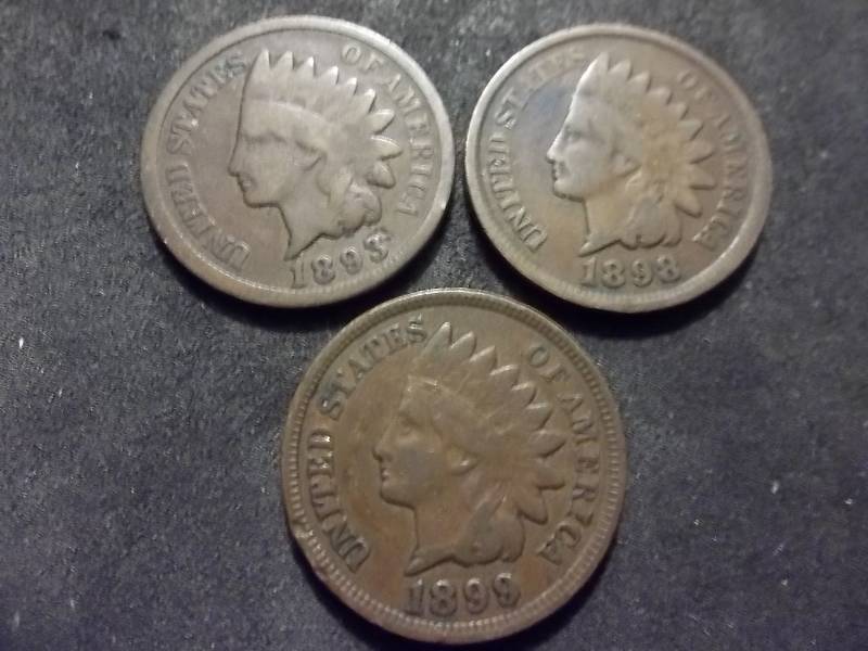 1893, 1898, 1899 Indian Head Cents