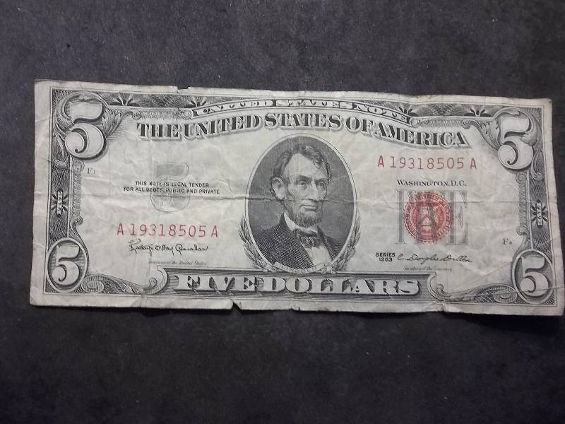 5 Dollar US Note Red Seal Series 1963