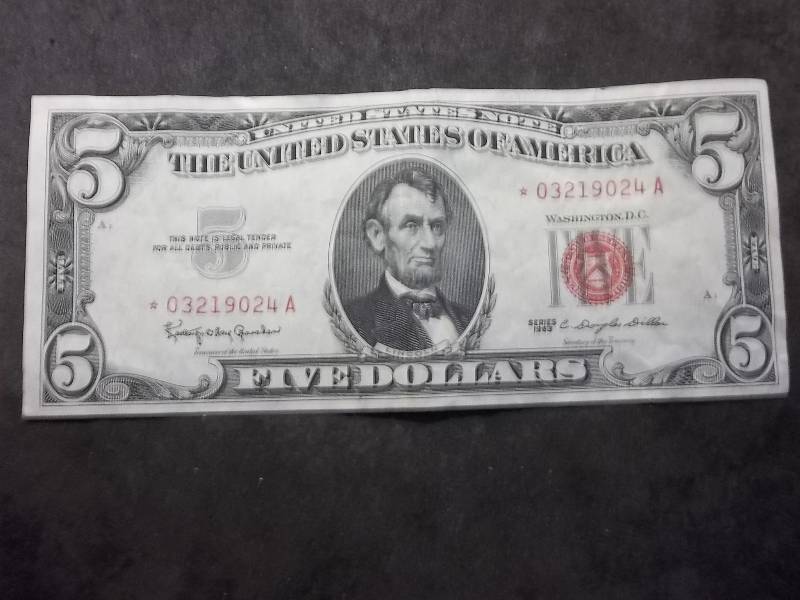 5 Dollar US Note Red Seal Series 1963