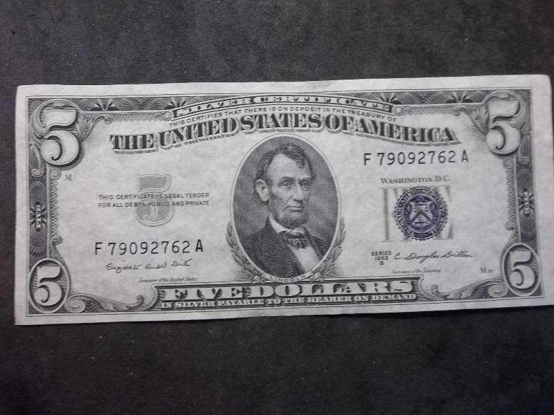 5 Dollar US Silver Certificate Series 1953B Blue Seal