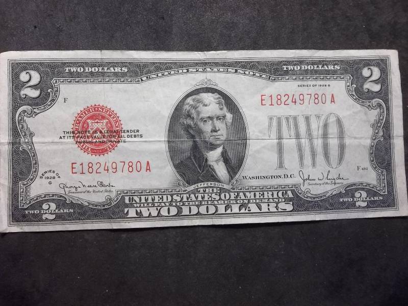 2 Dollar US Note Red Seal Series 1928G