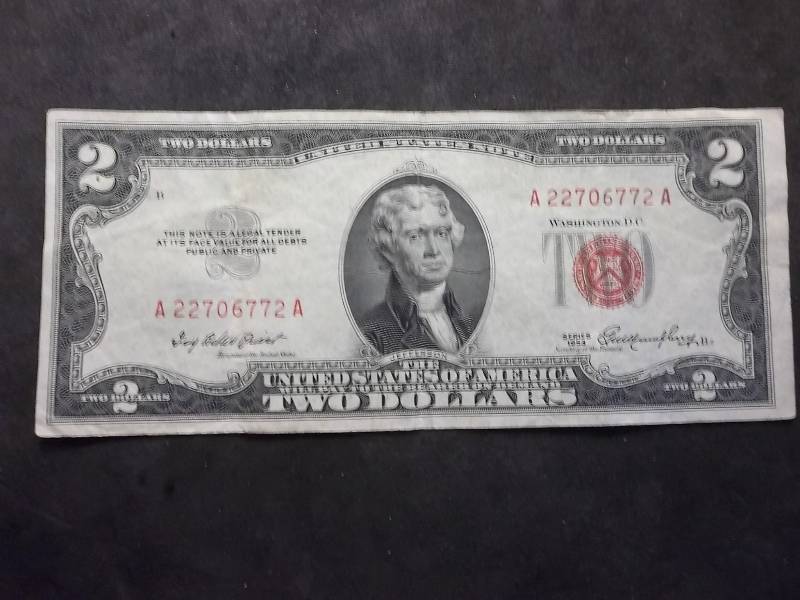 2 Dollar US Note Red Seal Series 1953