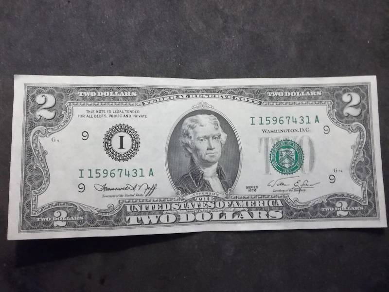 2 Dollar US Note Green Seal Series 1976