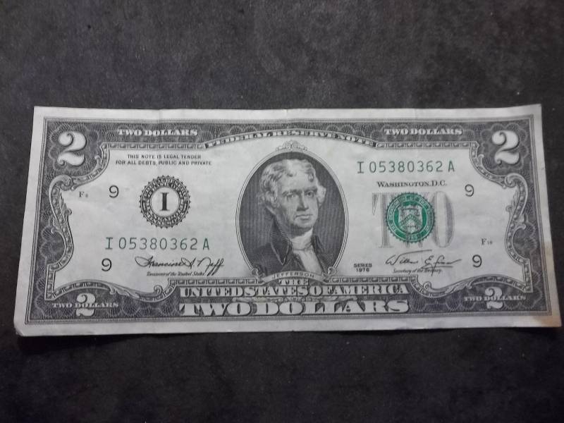 2 Dollar US Note Green Seal Series 1976