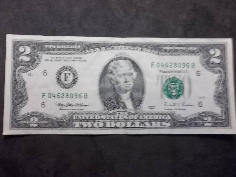 2 Dollar US Note Green Seal Series 1995