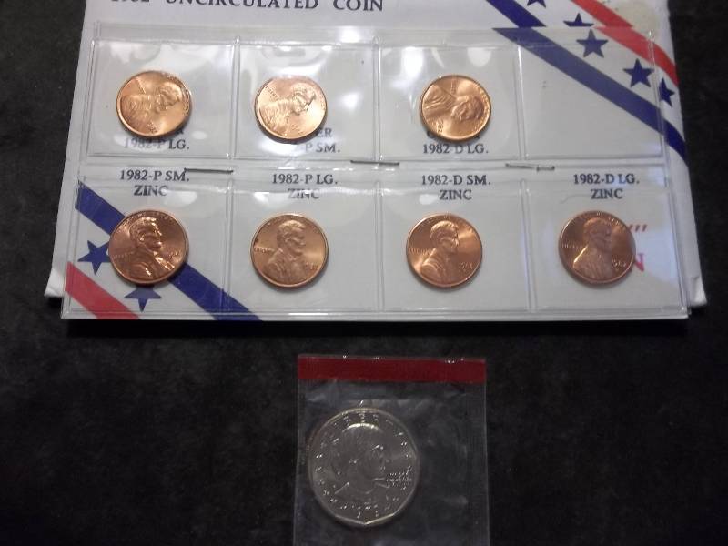 1982 Lincoln Uncirculated Coin Set (All 7 Different Strikes) And 1979 Susan B. Anthony Dollar Unc