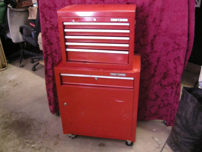 lot 3 image: Craftsman Stacking 2pc Rolling Tool Cabinet