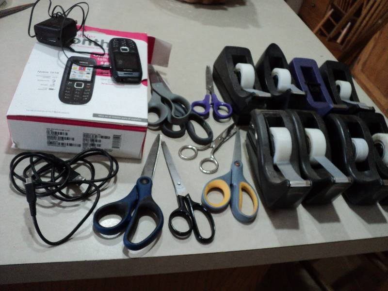 box of tape dispensers, tape and sc...