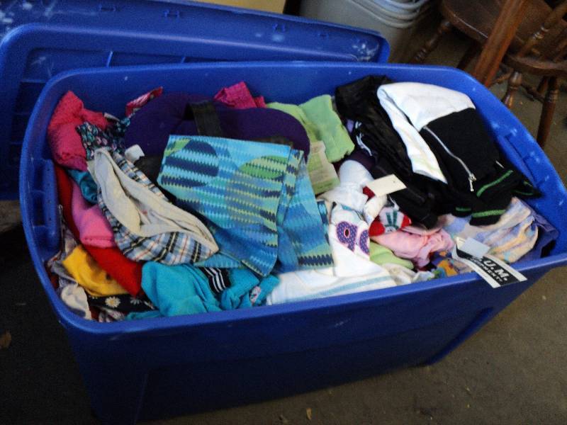 large blue covered tub filled with ...