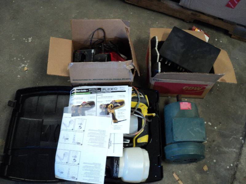 motor, misc tools- paint sprayer...