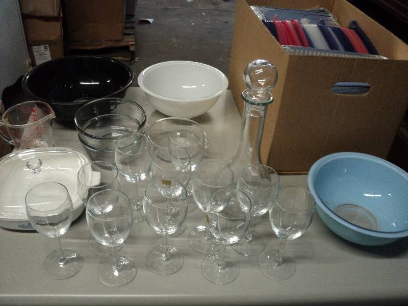 wine decanters, glass, bowls, corni...