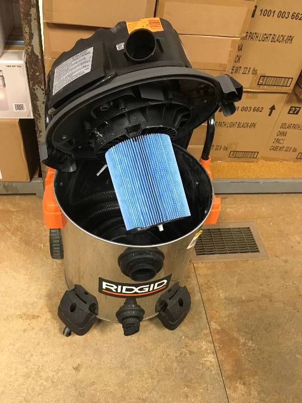 Ridgid 16 Gallon 6.5 Peak HP Stainless Steel Wet Dry Vac open box in like new condition