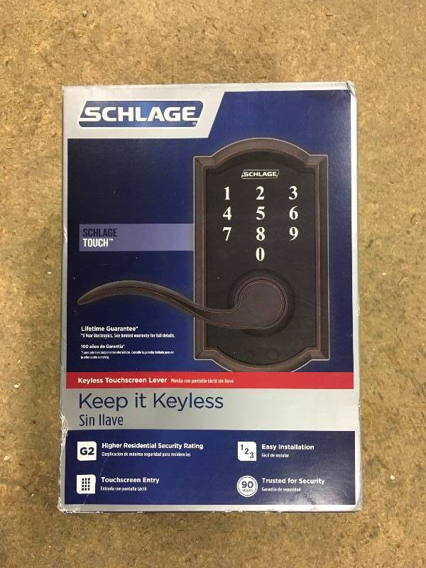 Schlage Accent Aged Bronze Touch Electronic Door Lever with Camelot Trim not used