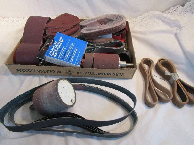 lot 54 image: Various Sandpaper and Sanding Wheel Attachments ments and Leather Polishing Belts