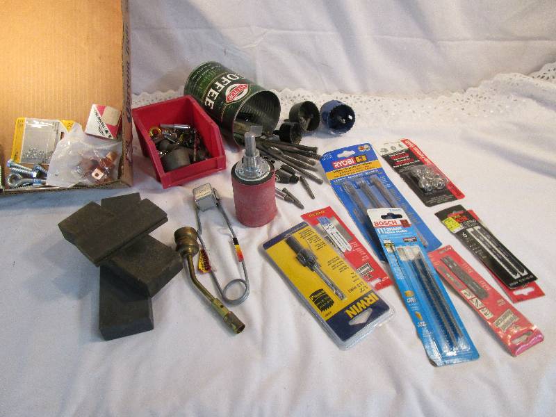 lot 56 image: Hole Saws, Sharpening Stones, Saw Blades and Bits