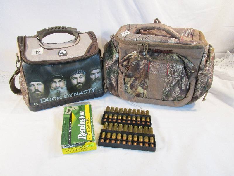 lot 63 image: Cooler and Ammo Bag and Box of Ammo