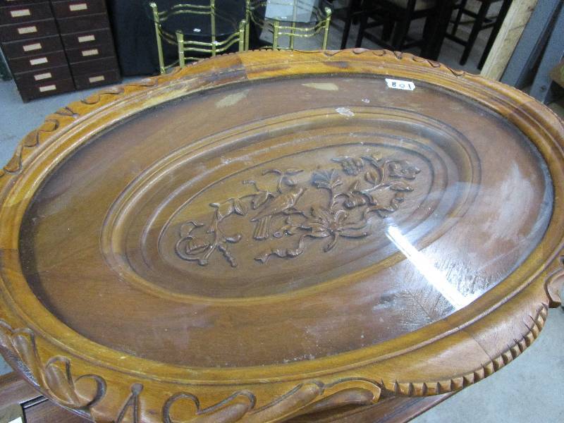 lot 91 image: Vintage Carved Glasstop Table