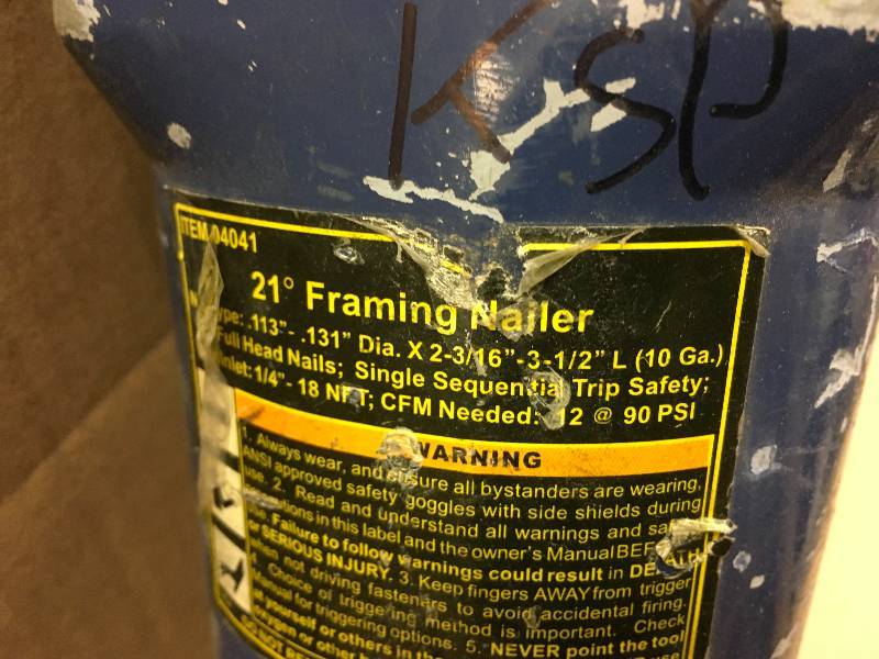 lot 33 image: Central Phnematic 21 Degree Framing Nailer Tested in working condition