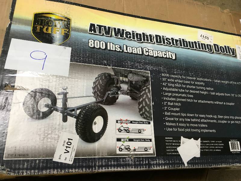 Tow Tuff ATV Weight Distributing Dolly, 800 lls. Load Capacity open box