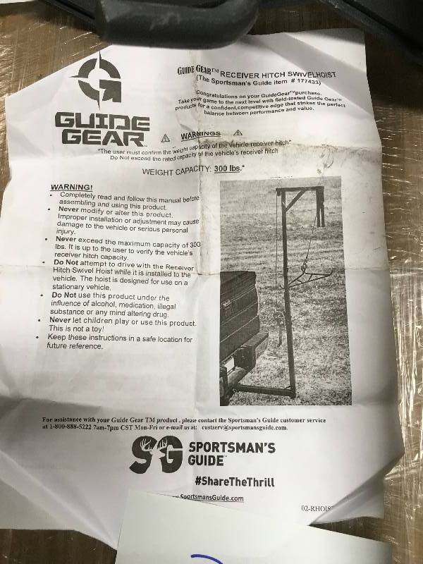 Guide Gear Receiver Hitch Swivelhoist  open box