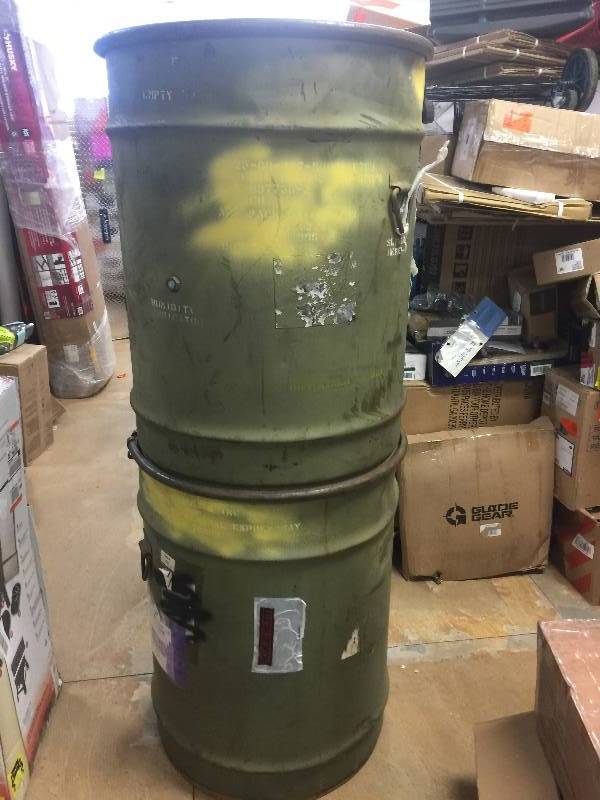 Government Liquidation US Mil 58 Gallon Drum with Valve - Lot of 2  used but in very good condition