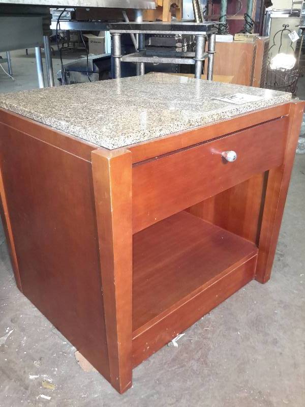 lot 75 image: Nice solid wood side cabinet with drawer and marble top