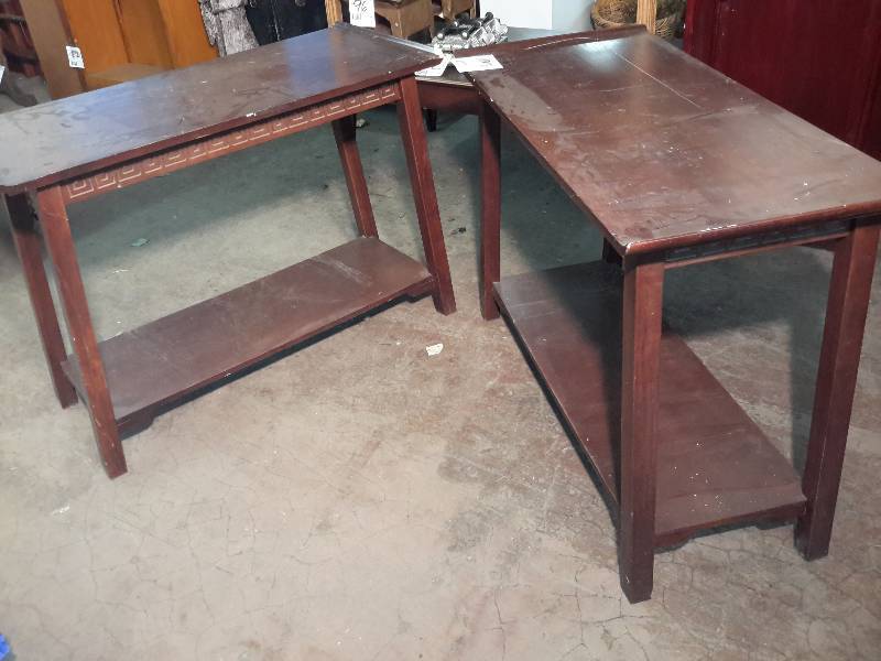 lot 91 image: 2 matching solid wood  tables.