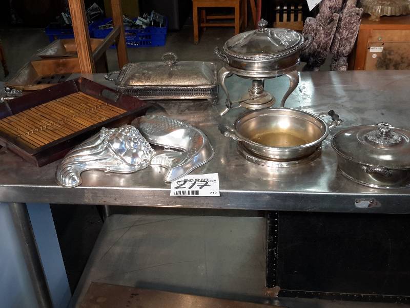 lot 217 image: Chaffing Dishes and other silver plate as pictured