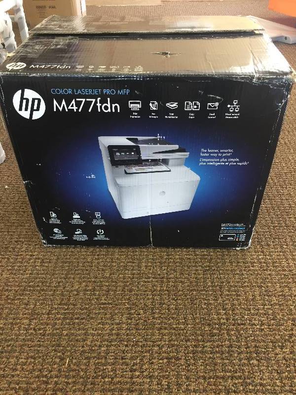 New, in box HP LaserJet Pro M477fdn Multifunction Color Laser Printer with Built-in Ethernet & Duplex Printing