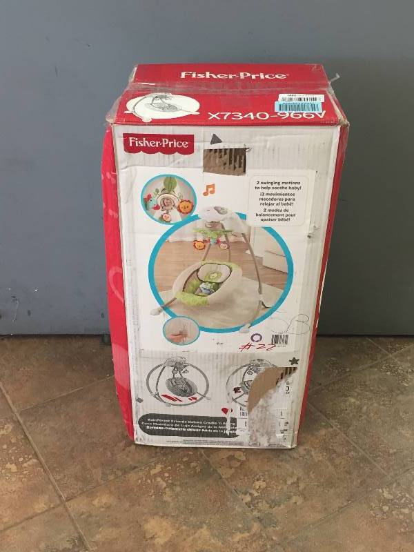 in box Fisher-Price Sweet Snugapuppy Dreams Cradle n Swing, White