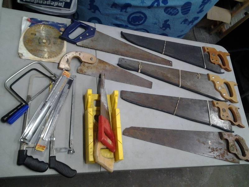 lot 21 image: Lot Of Assorted Hand Saws, Disston & Others, Rubbermaid Tote With Lid