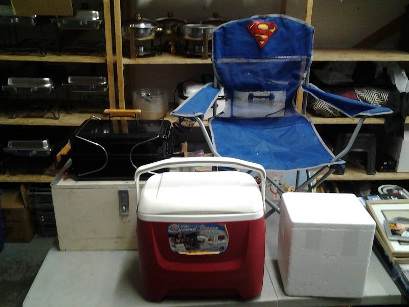 lot 28 image: Camp Chair, Portable Grill & 2 Coolers