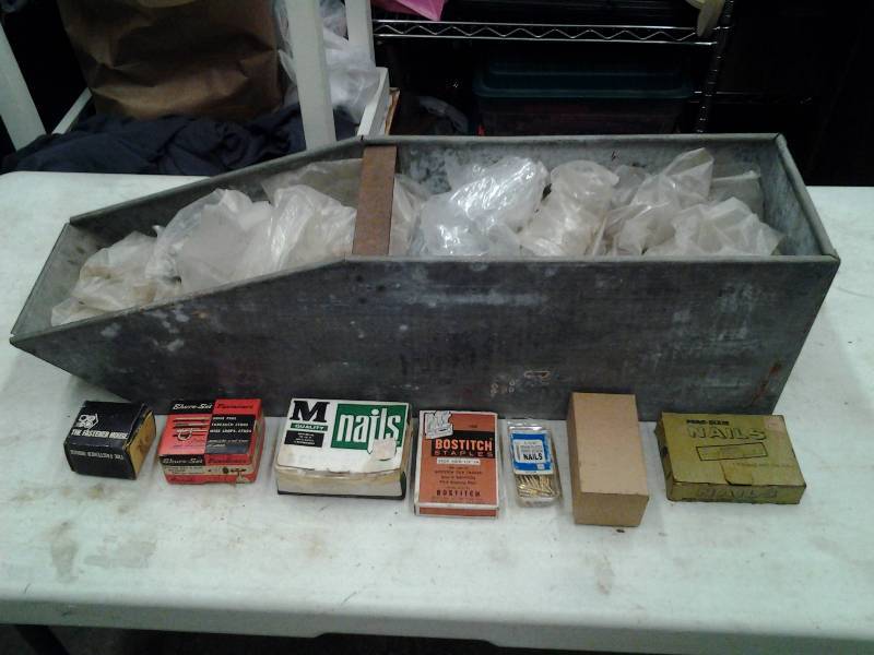 lot 48 image: Large Galvanized Bin Full Of Hardware (40 LBS.)
