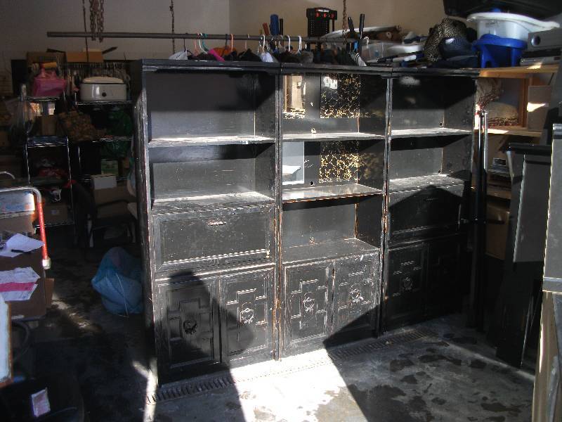 lot 9 image: 3 Section Book Case Unit 30x12x72 With Storage Below X 3