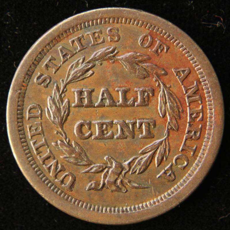 lot 02 image: 1851 US BRAIDED HAIR HALF CENT UNC
