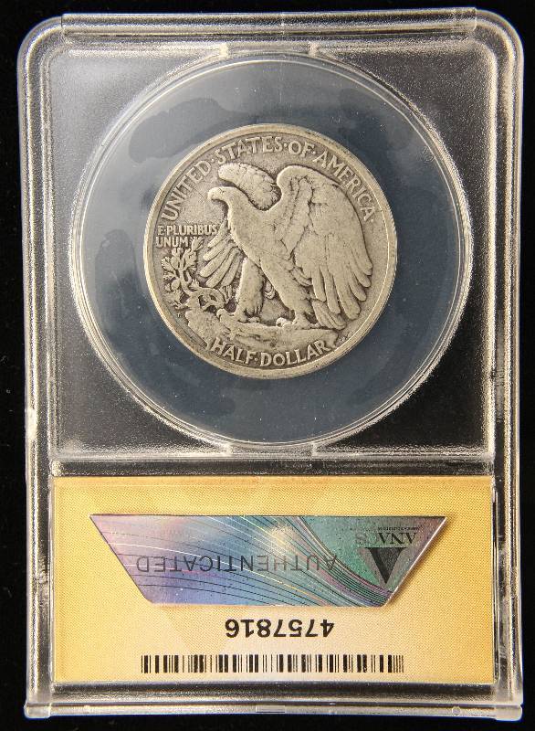 lot 04 image: 1920-D WALKING LIBERTY SILVER HALF DOLLAR F12 ANACS