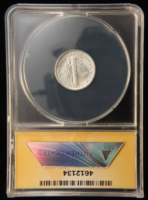 lot 09 image: 1942-S MERCURY SILVER DIME ANACS MS64FSB FULL SPLIT BANDS