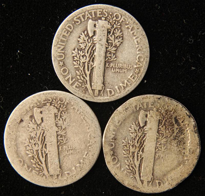 lot 29 image: GROUP OF 3 MERCURY DIMES 1916-S 1924-D 1931