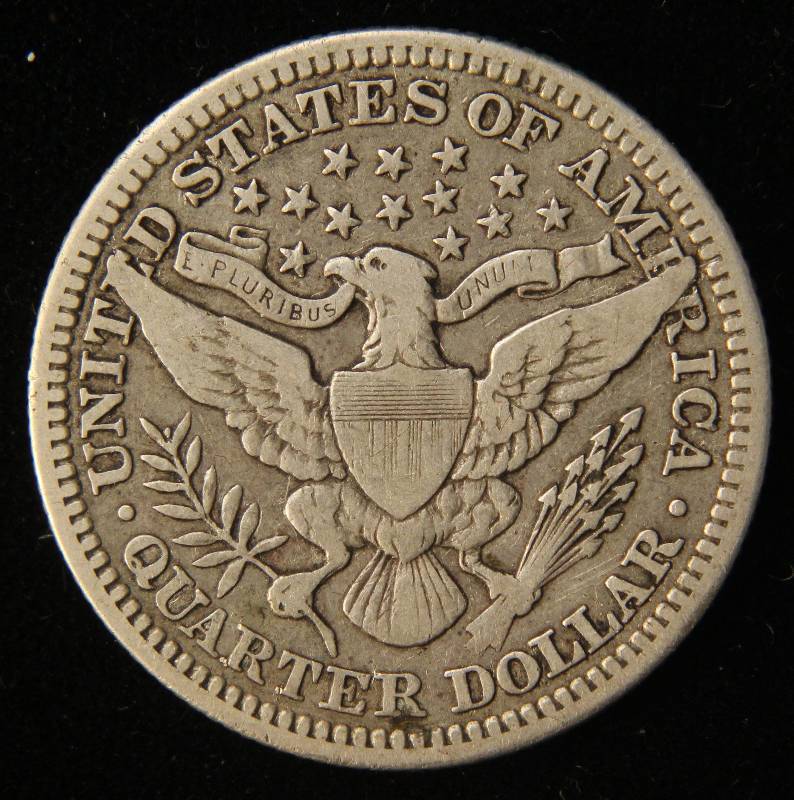 lot 30 image: 1912 BARBER SILVER QUARTER VF
