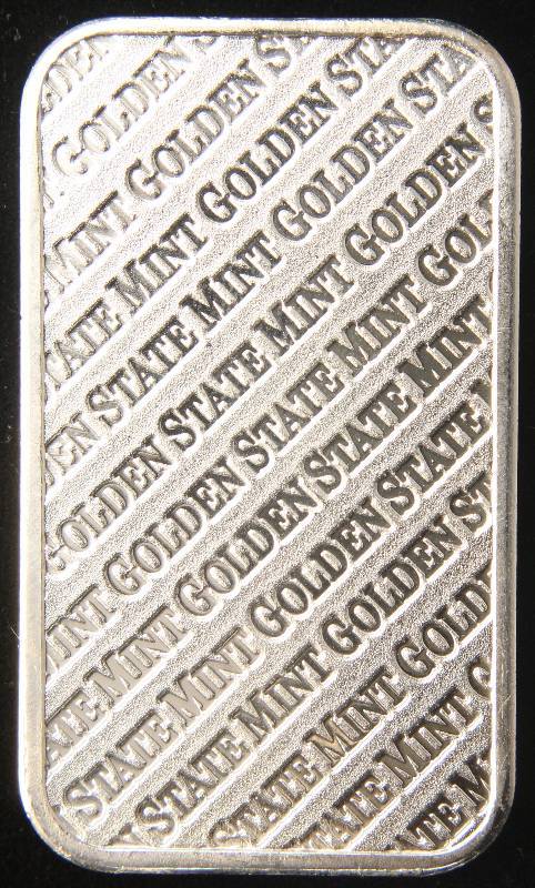 lot 68 image: 1 TROY OZ. .999 FINE SILVER BAR GOLDEN STATE MINT