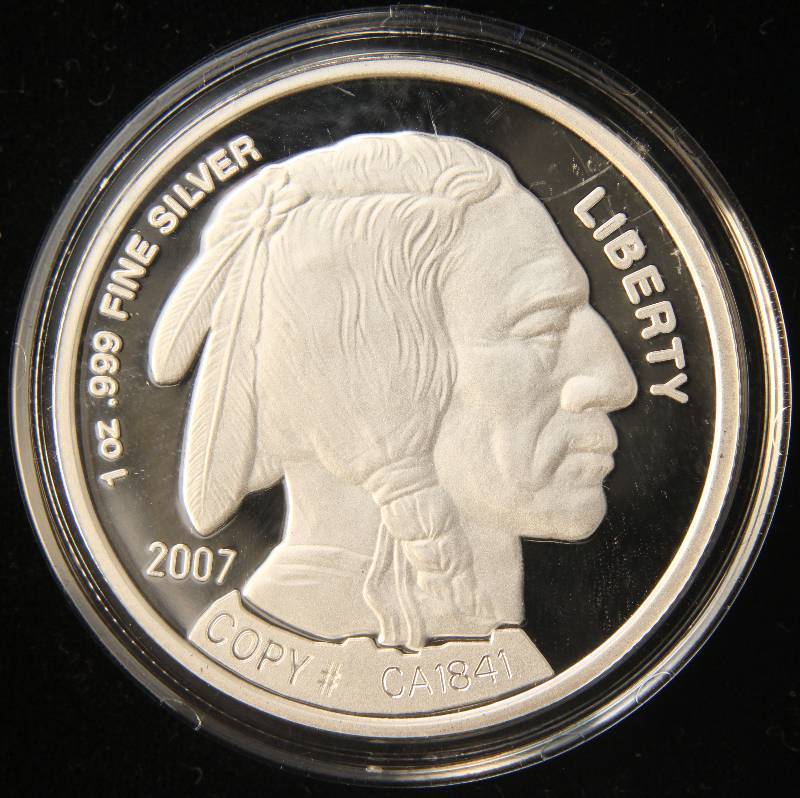 One Troy Ounce .999 Fine Indian//buffalo Silver Round #1 uncirculated