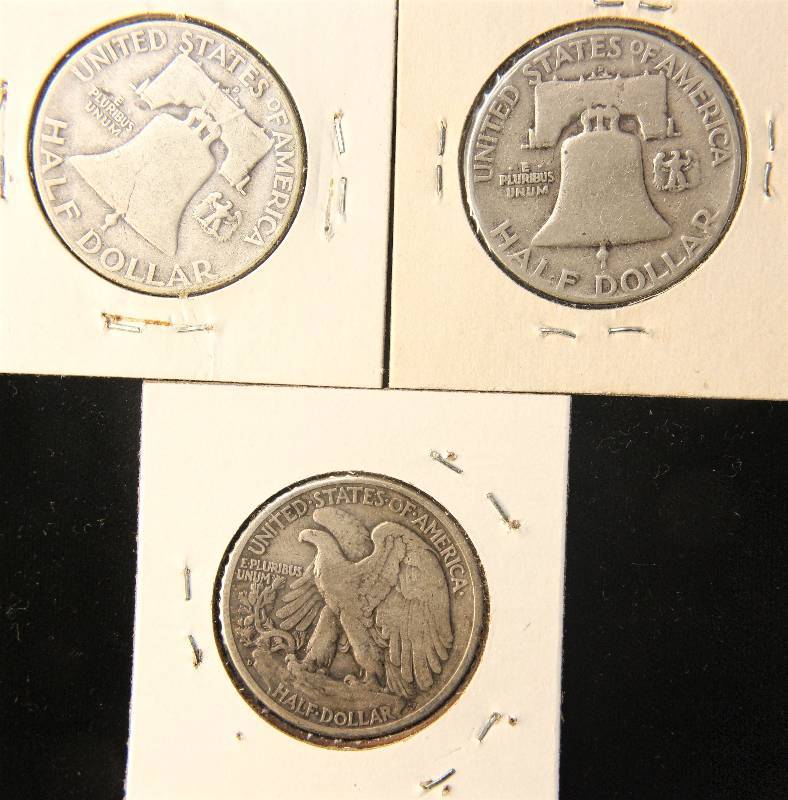 lot 84 image: 3 SILVER HALF DOLLARS 1937-D, 1951-D, 1952-D