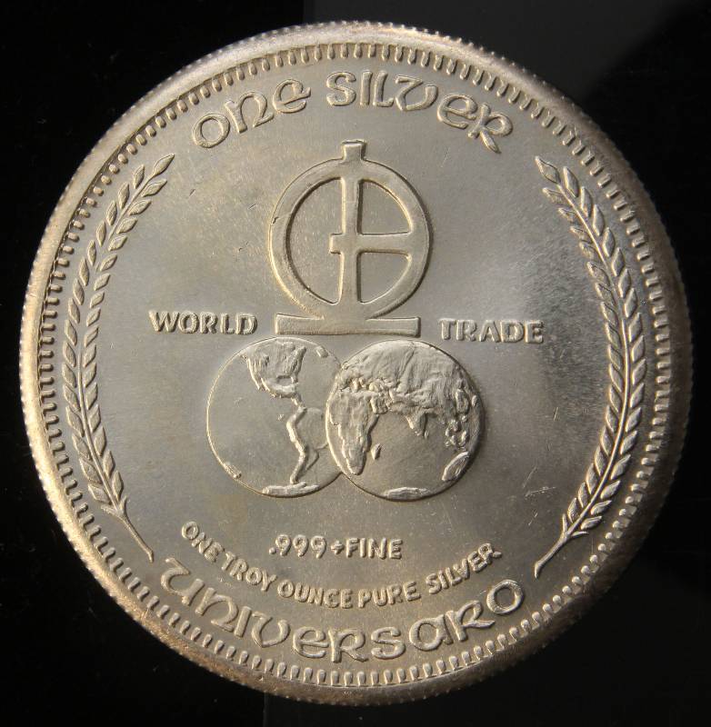 lot 93 image: 1 TROY OZ. .999 FINE SILVER 1972 UNIVERSARO TRADE UNIT