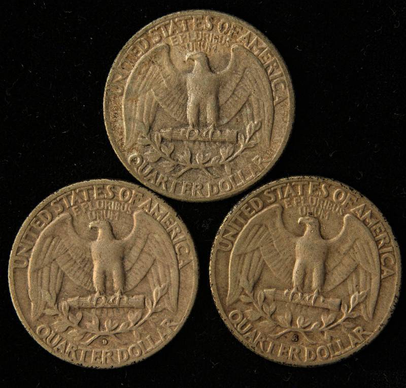 lot 103 image: 3 SILVER WASHINGTON QUARTERS 1953, 1953-D, 1953-S