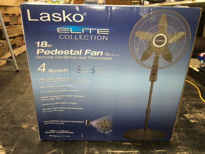lot 314 image: LASKO 18 PEDESTAL FAN, MSRP $39.99